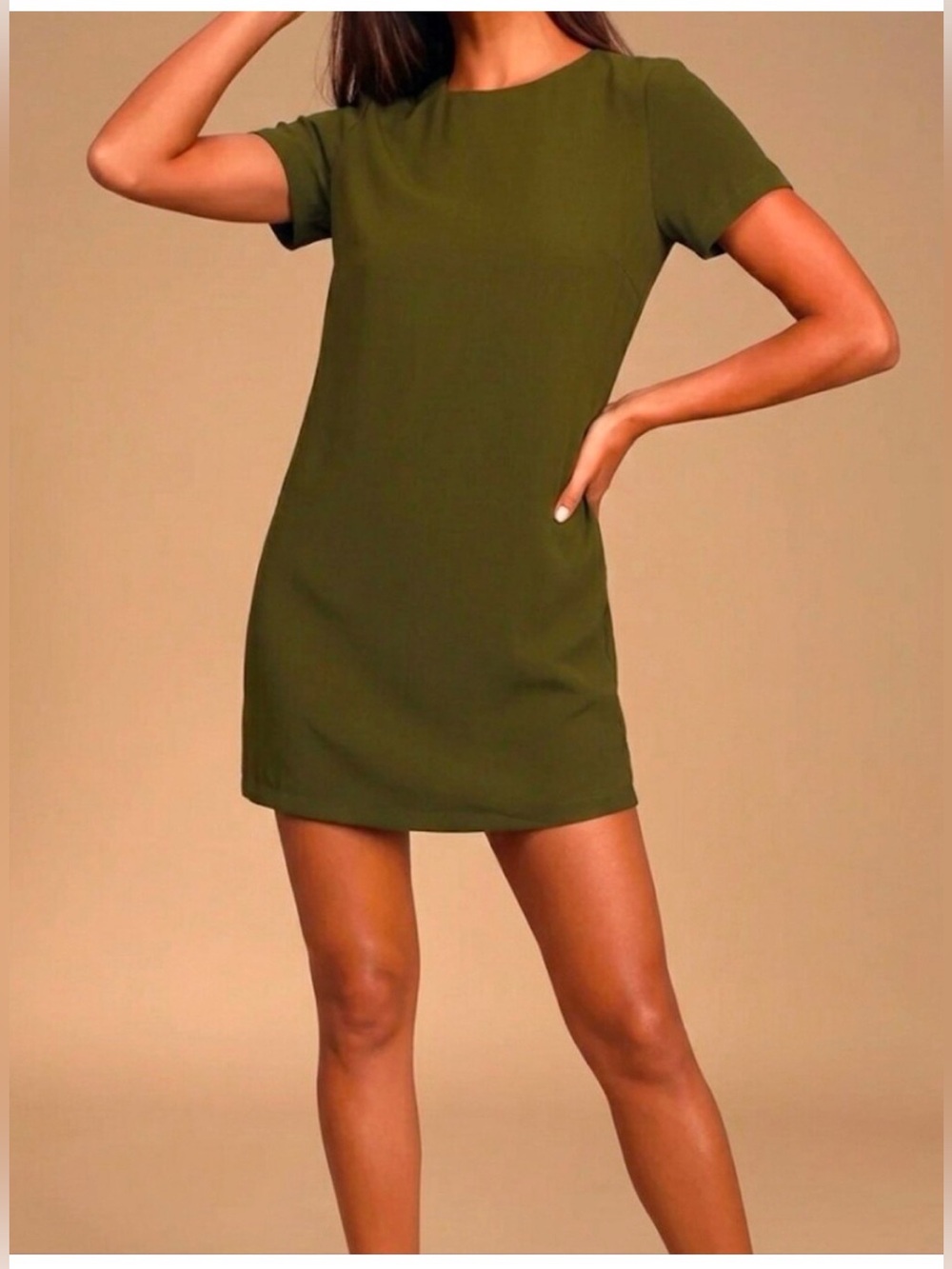 New Lulus Women Classic Olive Green Short Sleeve Shift Mini Dress Size Medium